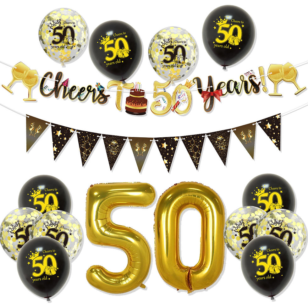 Cheers to 50 Years Birthday Gold Black Decor Set