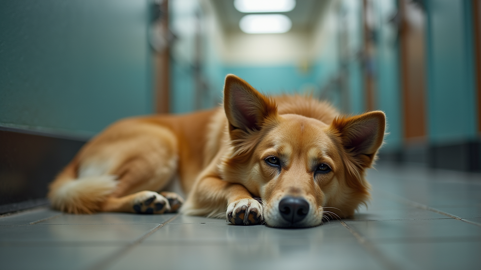 Close-up view of a dog resting comfortably in a PetSmart boarding kennel