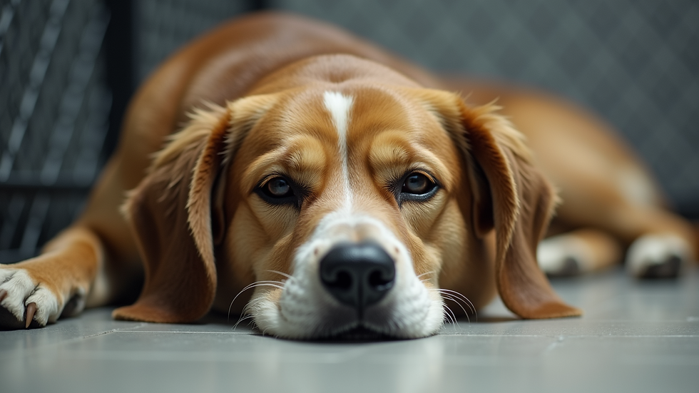 Close-up view of a dog resting comfortably in a PetSmart boarding kennel