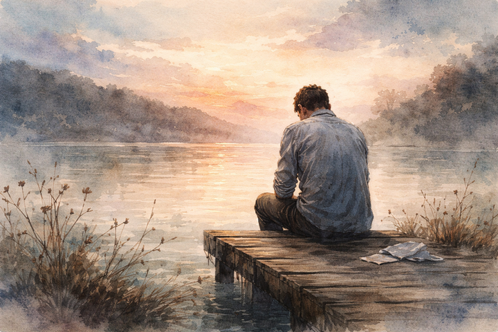 Watercolor illustration inspired by Orhan Veli’s poem “Anlatamıyorum,” symbolizing quiet longing and the difficulty of expressing deep emotions.