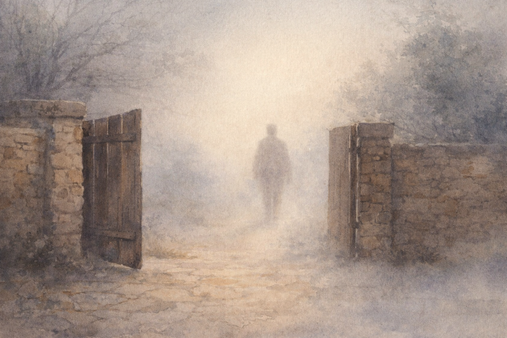 Watercolor illustration representing the Turkish idiom “Sırra kadem basmak,” symbolizing sudden disappearance and retreat into mystery.