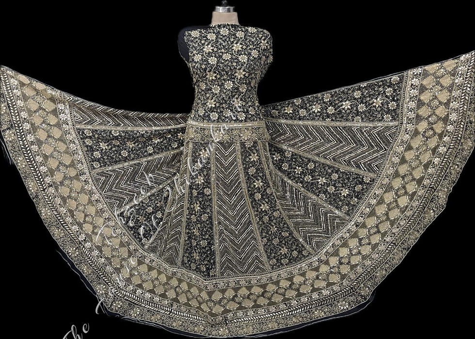 Thumbnail: Black Georgette Chikankari Lehenga Set – Chevron & Antique Zardozi