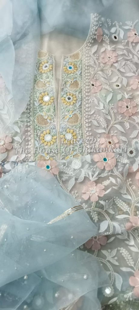 Thumbnail: Organza Silk - Designer Chikankari Suit