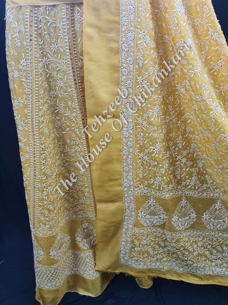 Thumbnail: Do Taar Silk Chikankari Lehenga Set