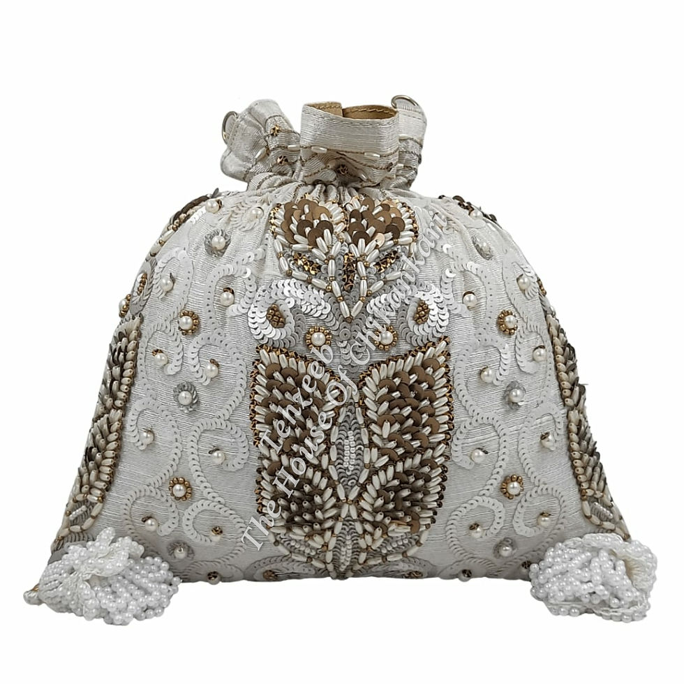 Thumbnail: Lucknowi Chikankari Zardosi - Pure Silk Batua Potlis