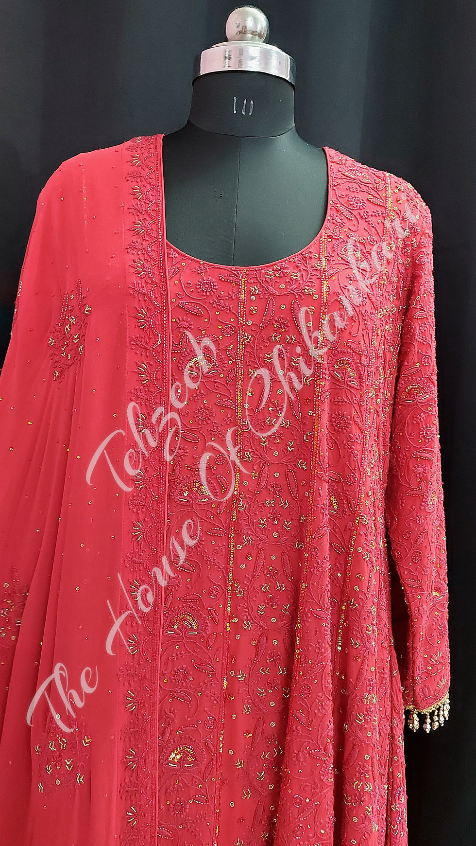 Thumbnail: Surkh - Lal - Ek Taar Chikankari Anarkali of Zardosi