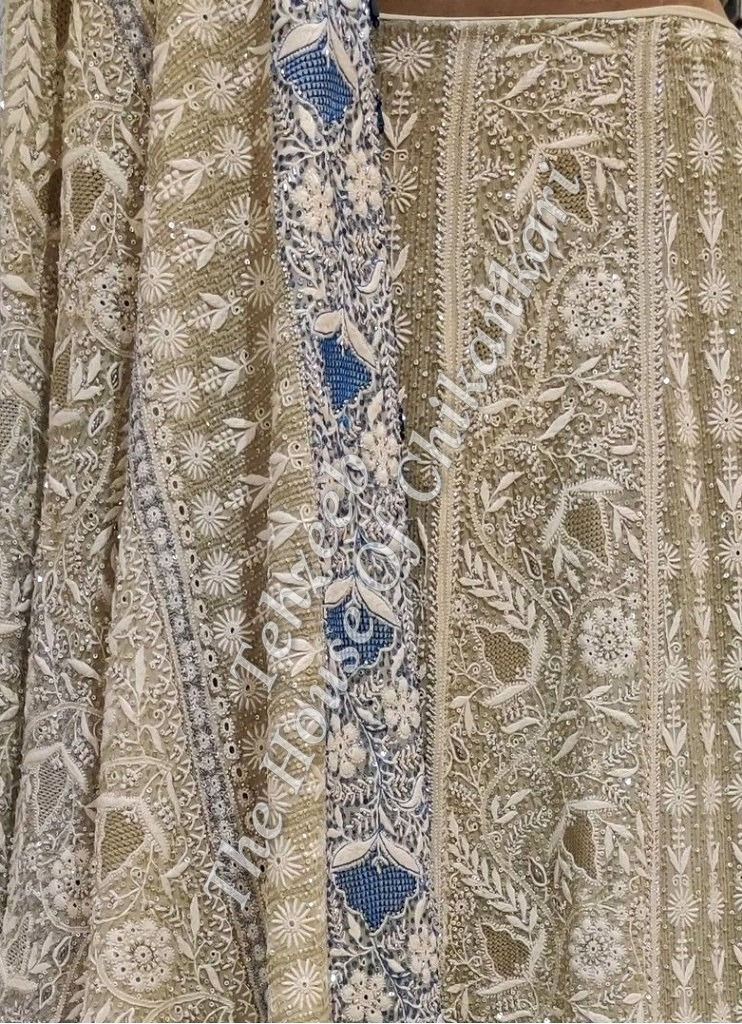 Thumbnail: Mughal Nakkashi-EK Taar-Lucknowi Chikankari Lehenga Set