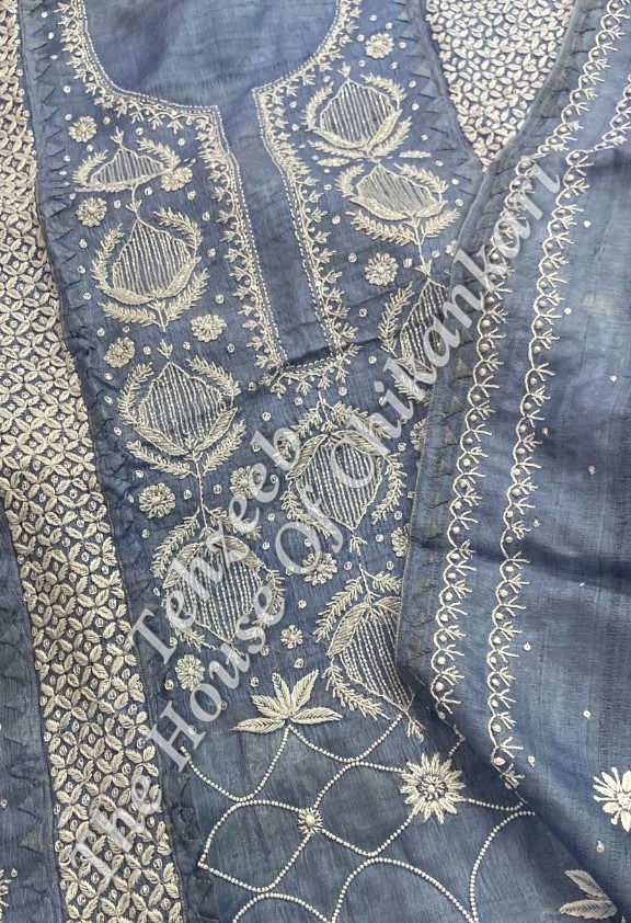 Thumbnail: Designer Pure Silk Chikankari Suit