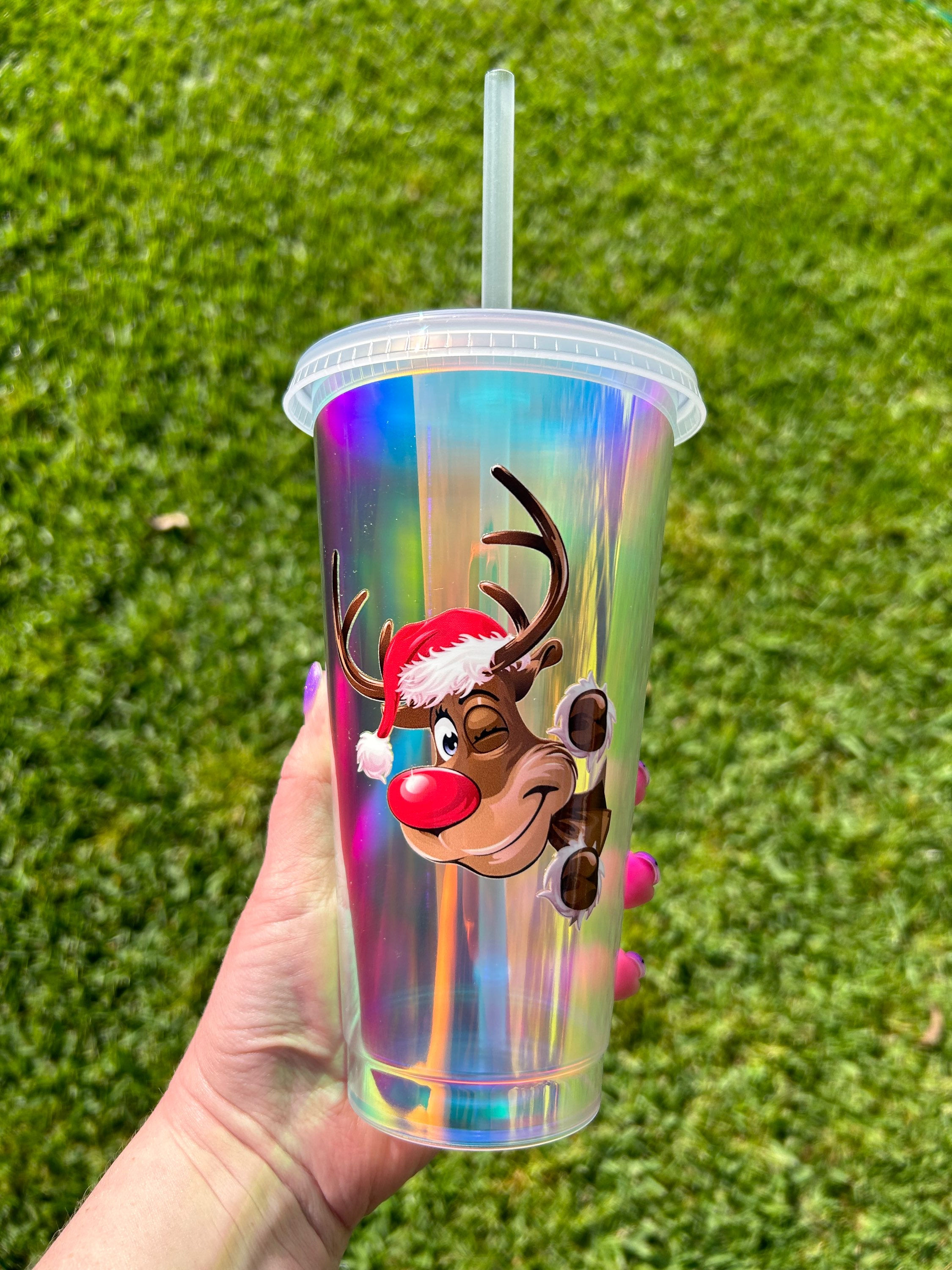 Reindeer Holographic Cold Cup - 24oz