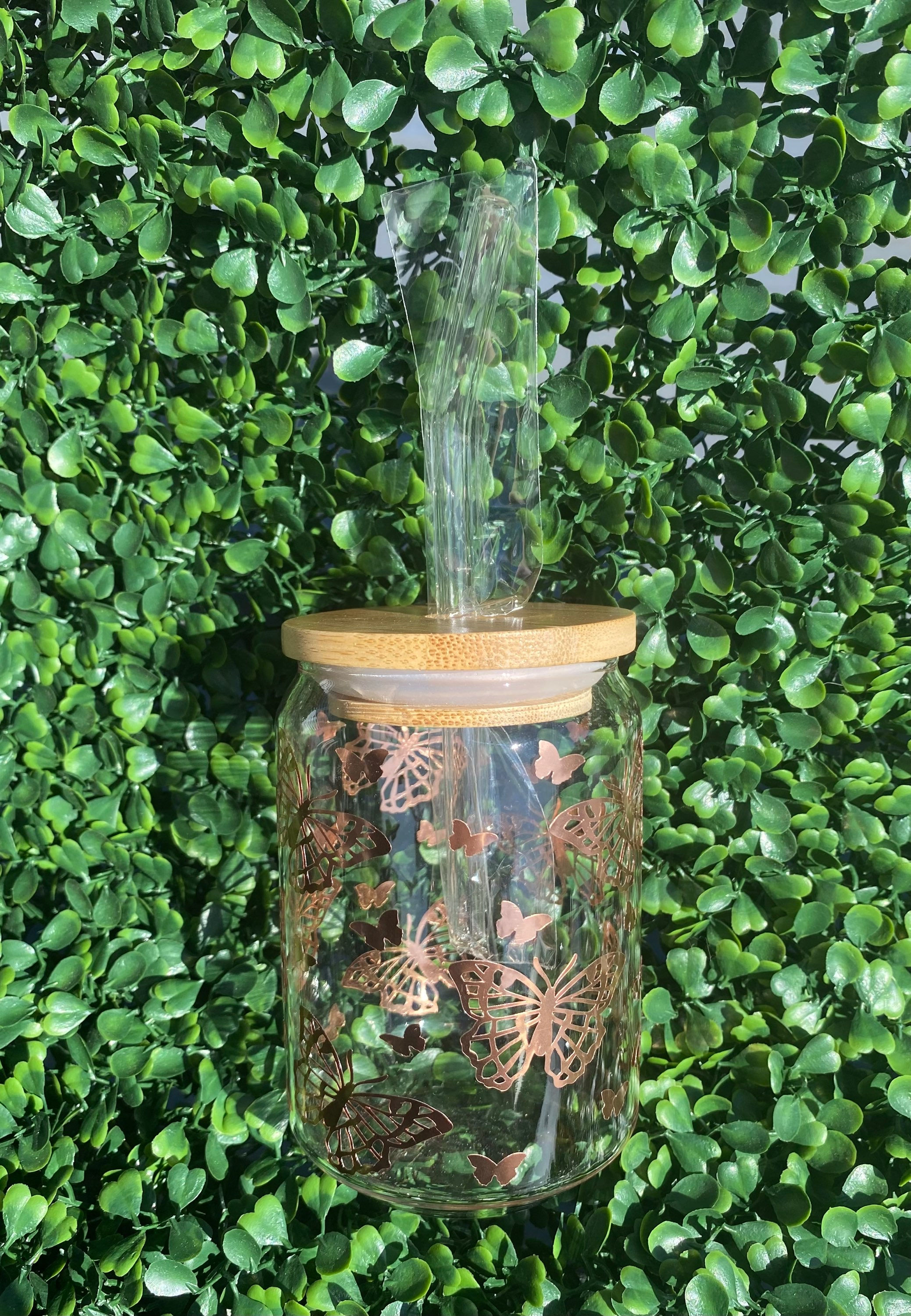 Clear can glass 'Butterflies' - 450mls