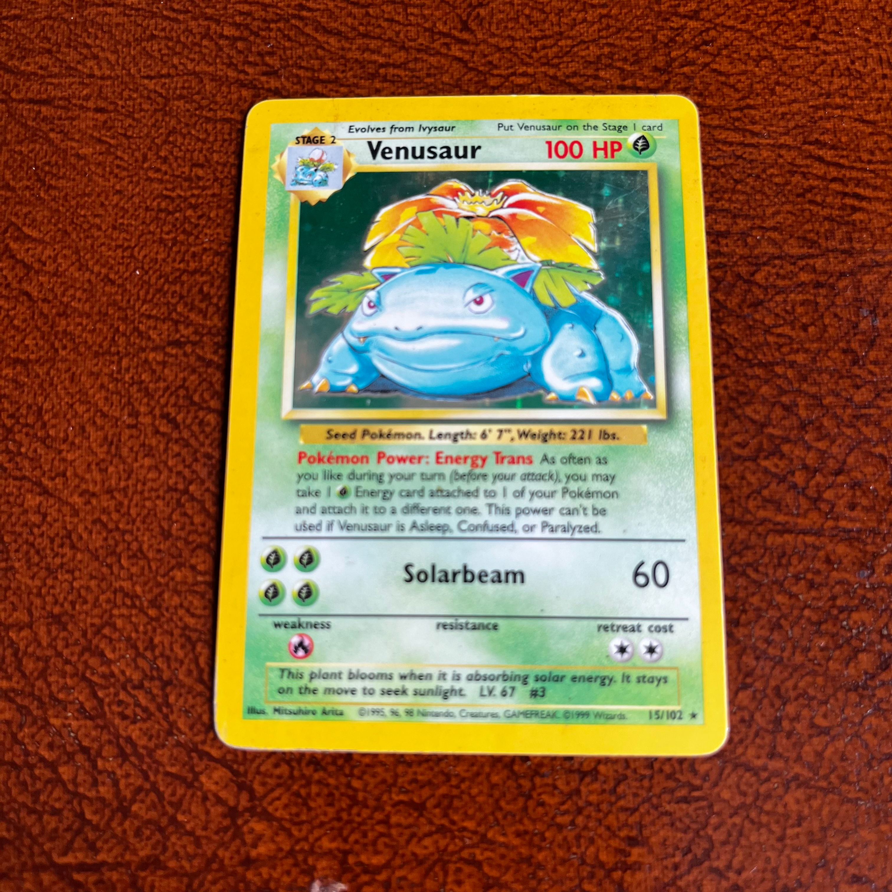 Venusaur base set Holo WOTC vintage Pokemon card 15/102 (HP)