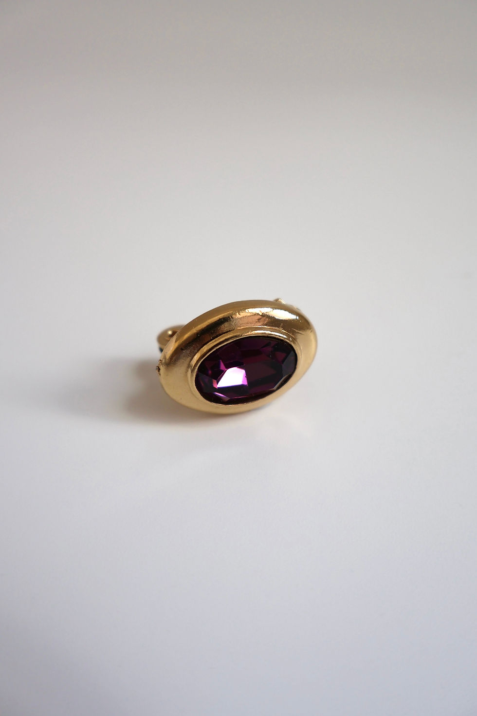 Thumbnail: Yves Saint Laurent Purple Rhinestone Oval Metal Clip-On Earrings