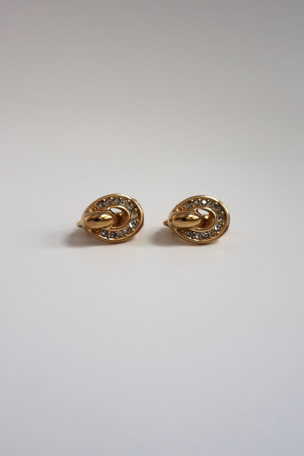 Thumbnail: Christian Dior Loop Clasp Rhinestone Metal Clip-On Earrings
