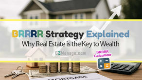 BRRRR strategy explained with real estate investing concept – stacked coins, house model, mortgage documents, and calculator in front of home symbolizing equity growth, cash flow, and refinancing.