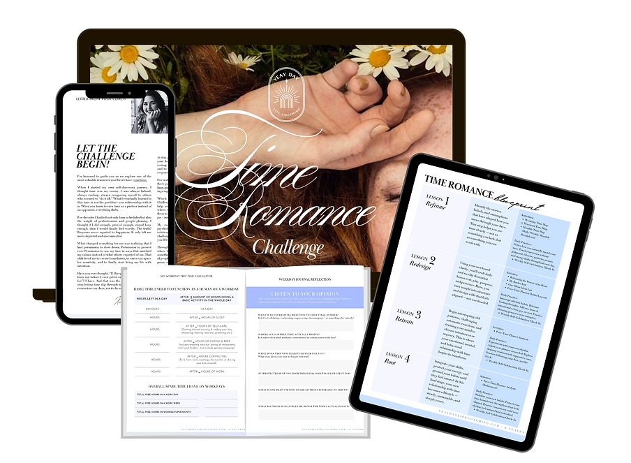 Time Romance Challenge private self-love coaching program materials including workbook and digital tools for women