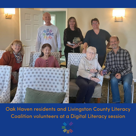 Oak Haven residents and Livingston County Literacy Coalition volunteers at a Digital Literacy session