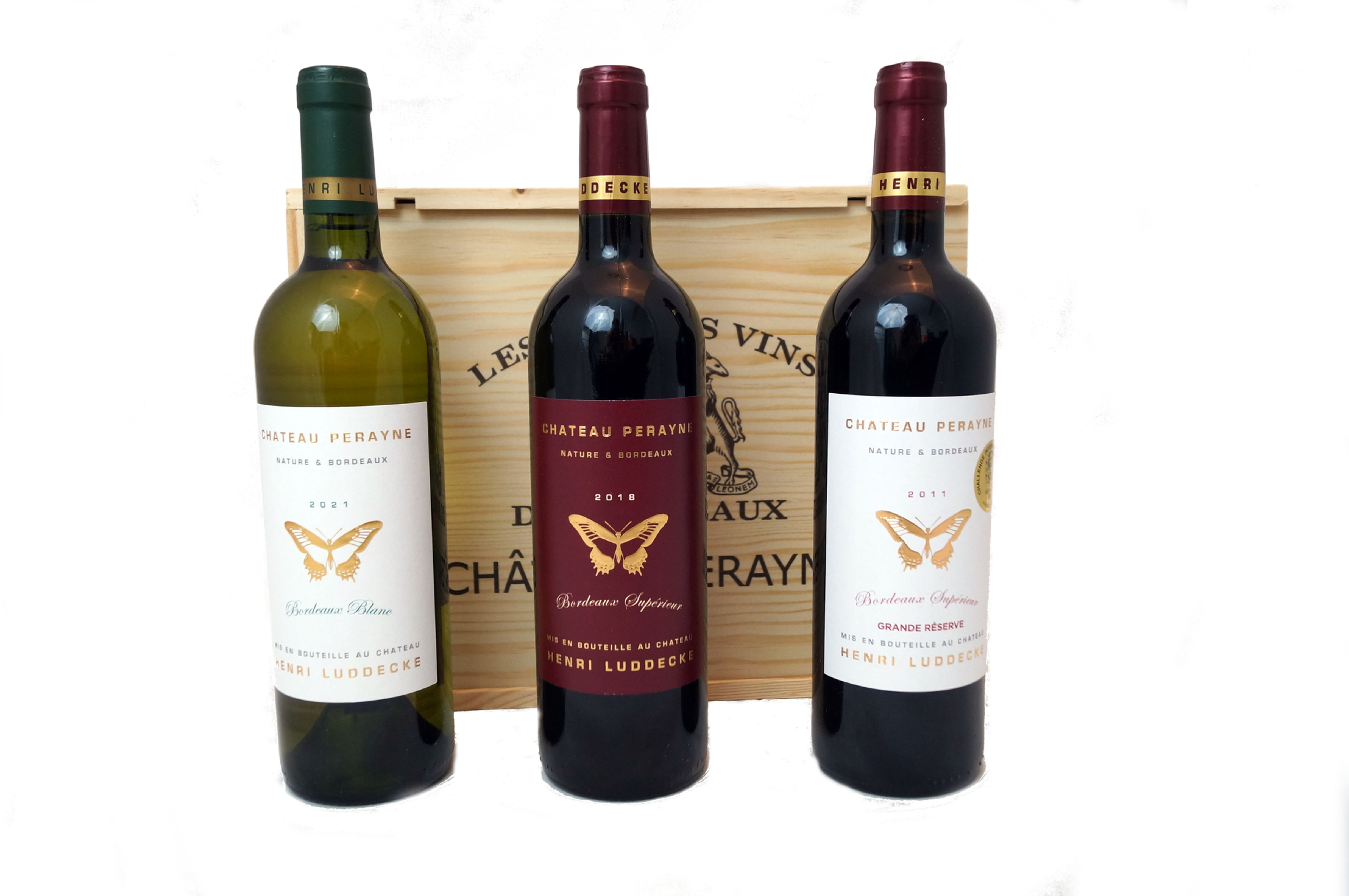 3er Holzkiste Château Perayne 3 x 0,75l - (22,20€/1L)