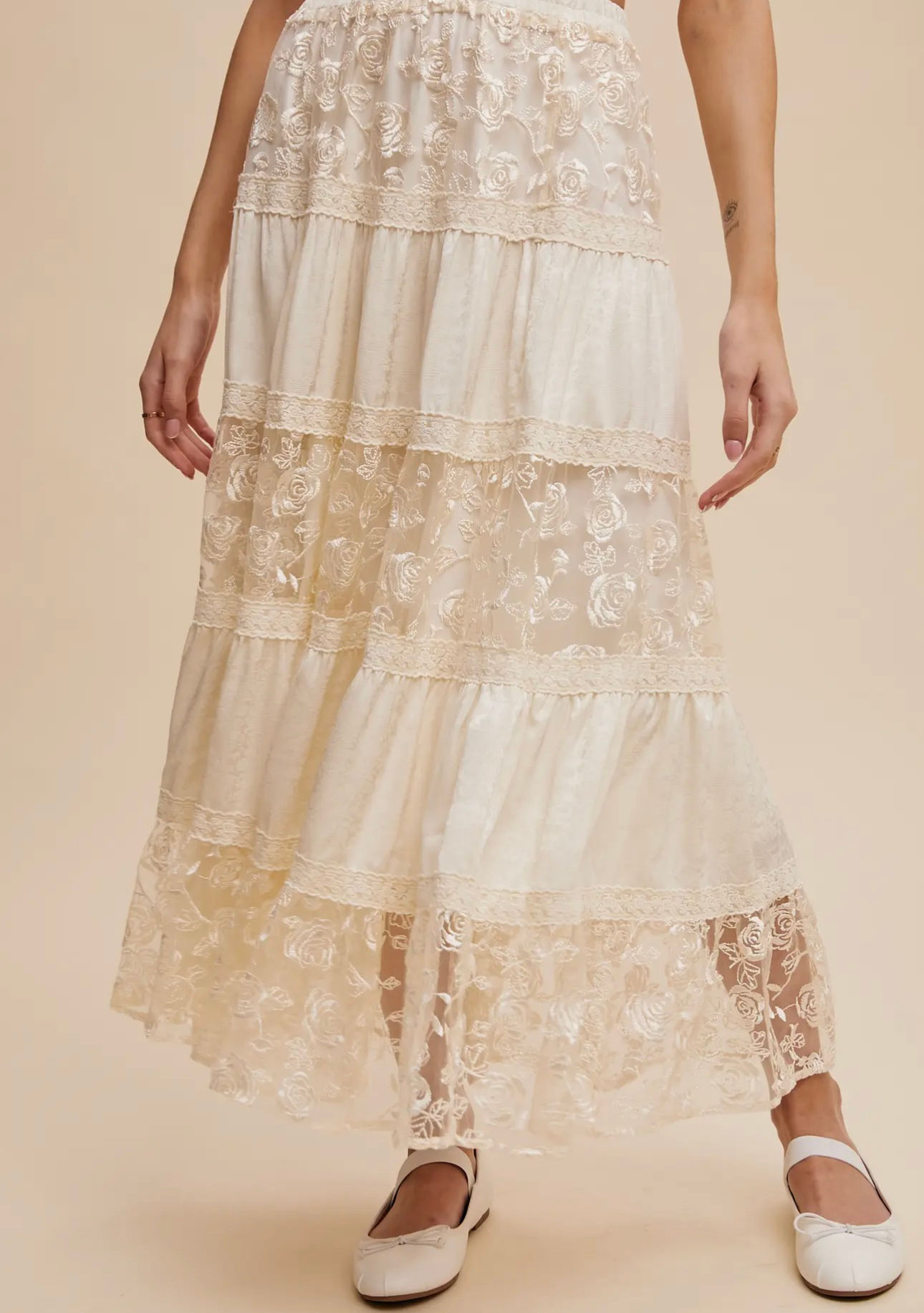Floral Lace Tiered Maxi Skirt