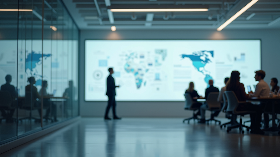 Eye-level view of a modern office with interactive digital whiteboards