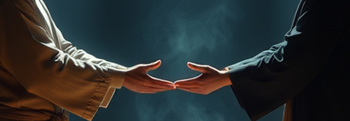 I need an image for a blessing ceremony between two men I want them side by side holding h