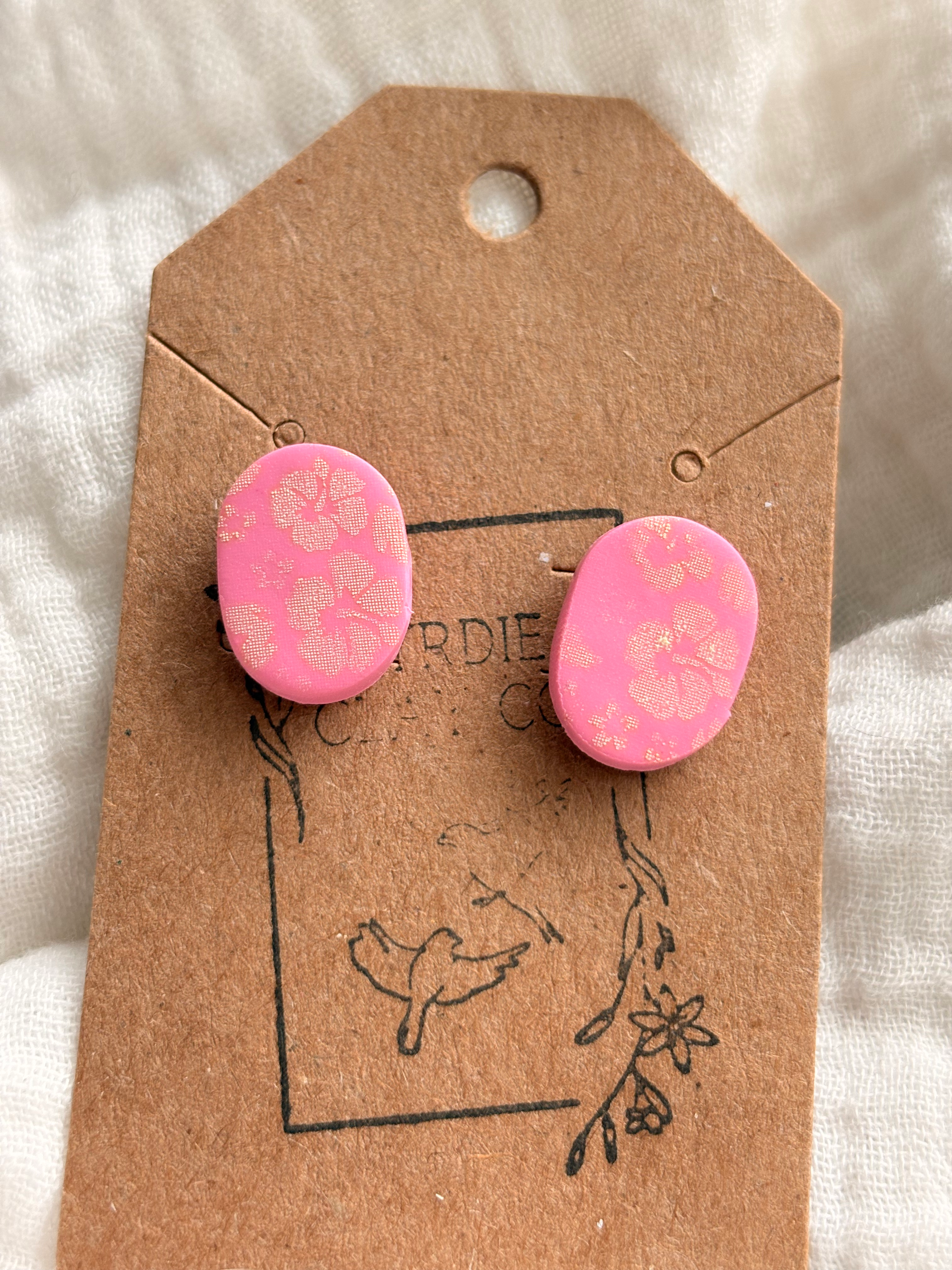 Hot Pink Floral Studs