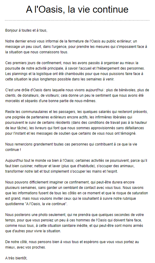 La Vie Continue A L Oasis