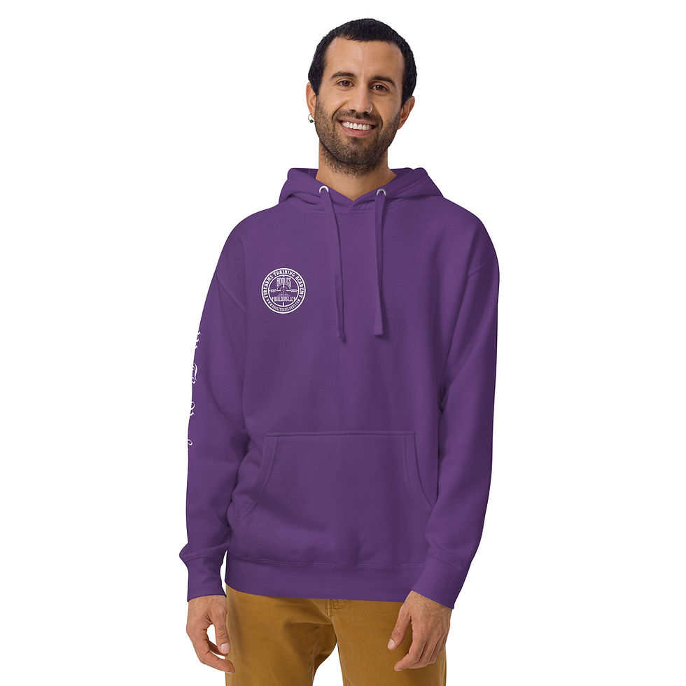 Thumbnail: Man in purple Pew Pew Hoodie