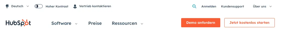 Header der Website Hubspot