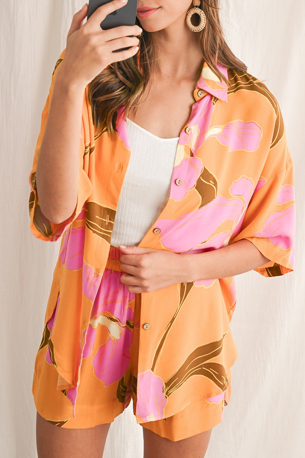 Floral Print Loose Shirt and Shorts Set
