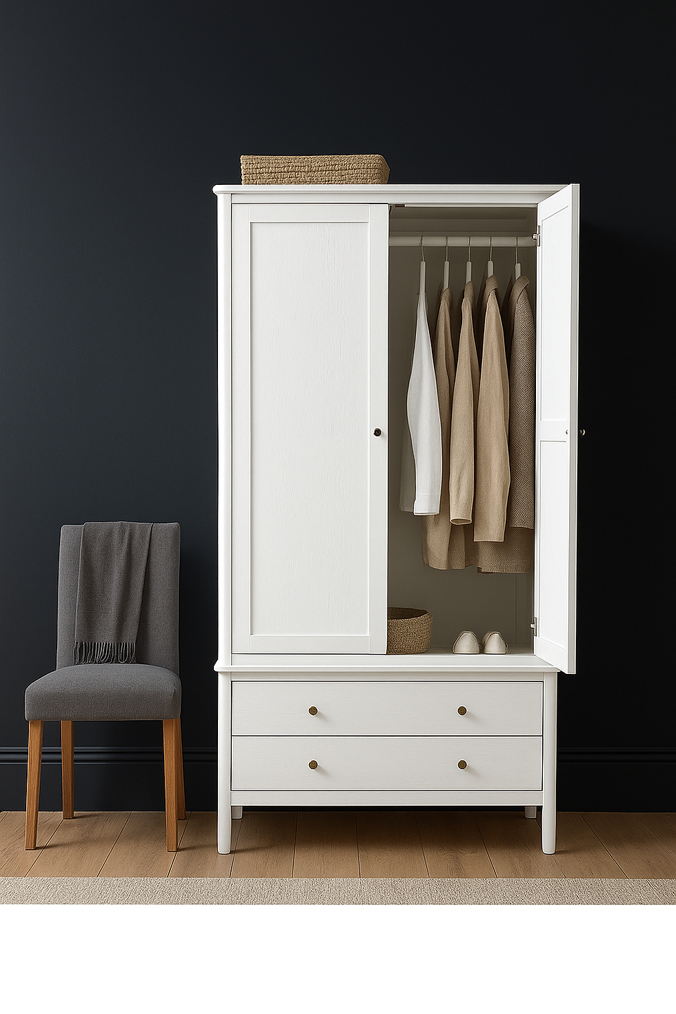 White Berkeley Oak Double Wardrobe