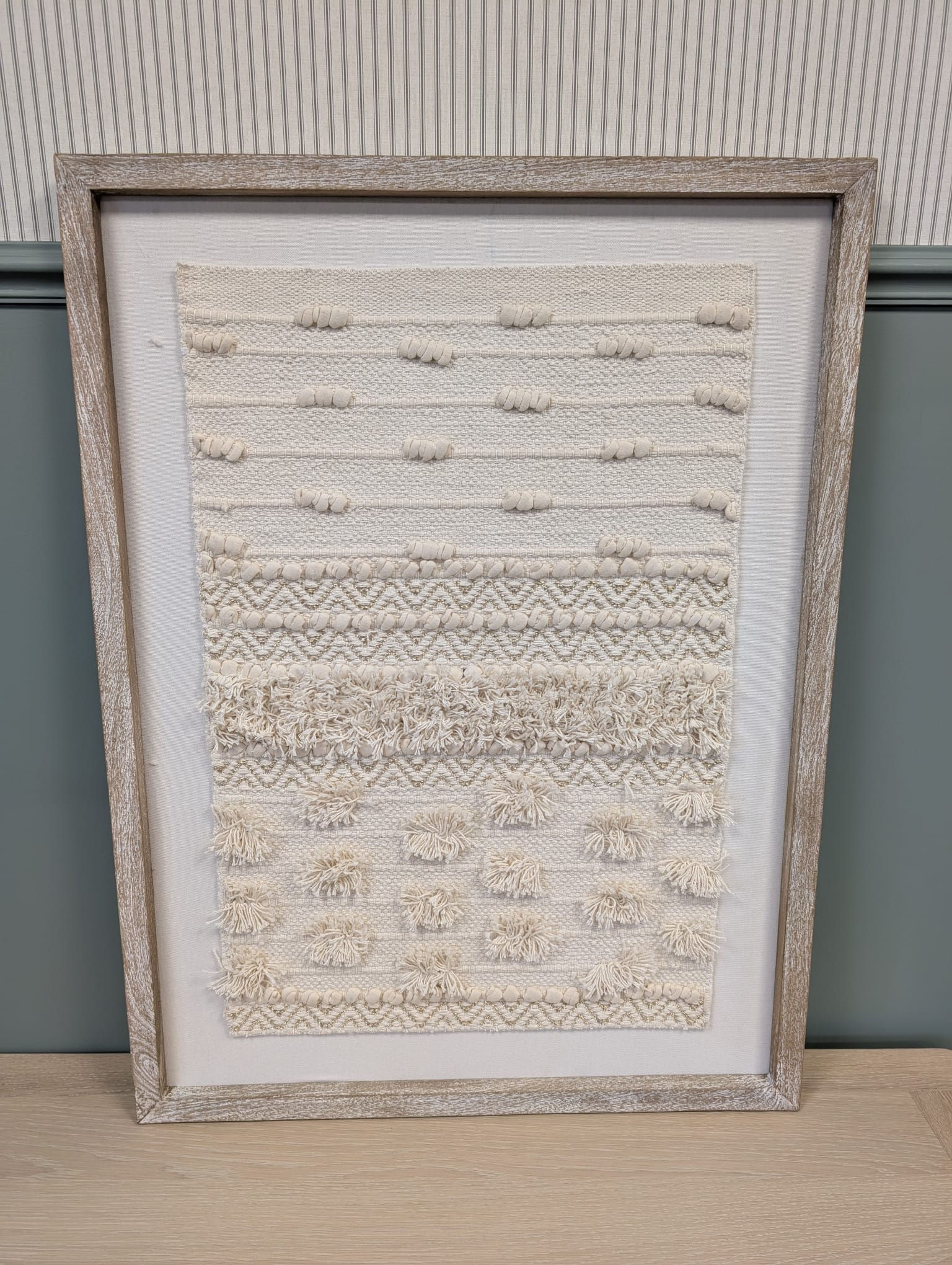 Framed Handmade Rug Wall Art Off White Textured