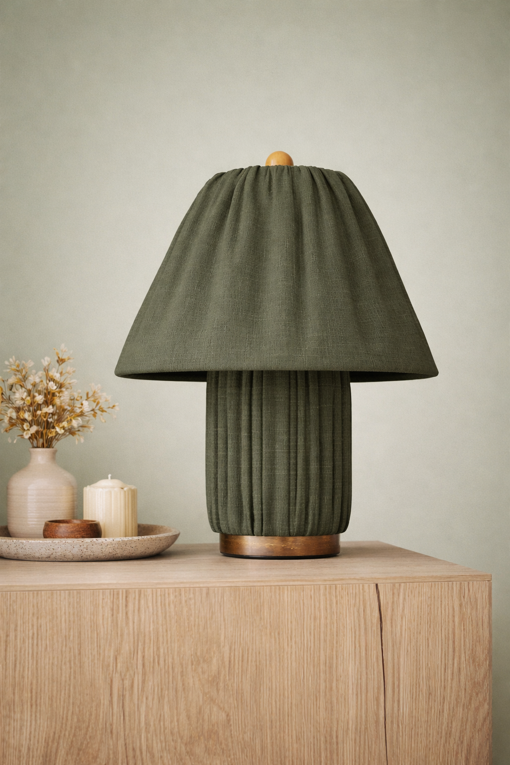 Soft Pleated Fabric Table Lamp - Green