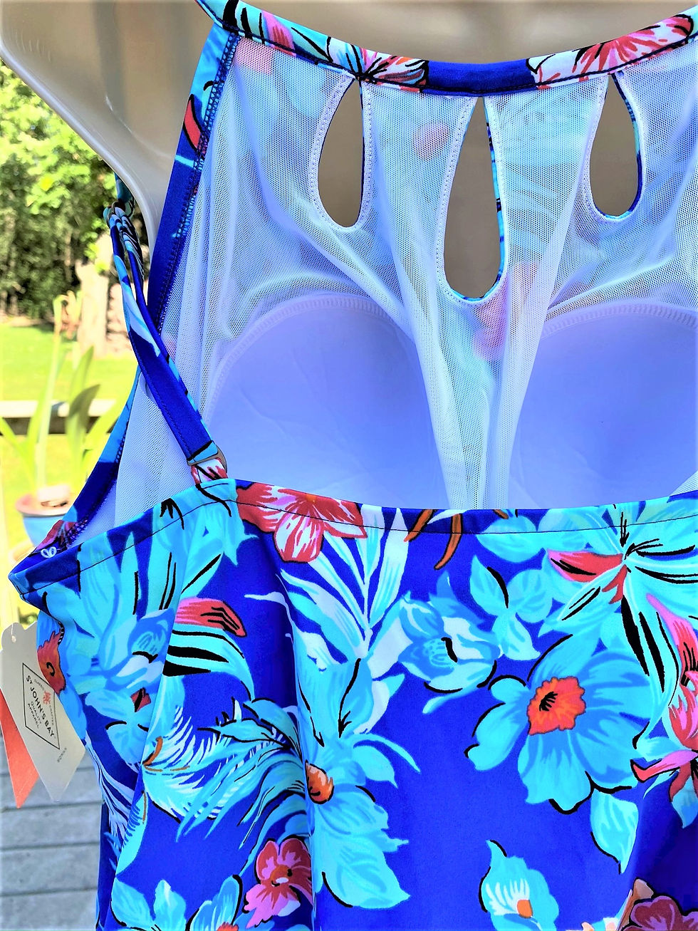 Thumbnail: Bathing Suit, St. John's Bay, 1 piece top floral halter neck with cutouts (NWT)