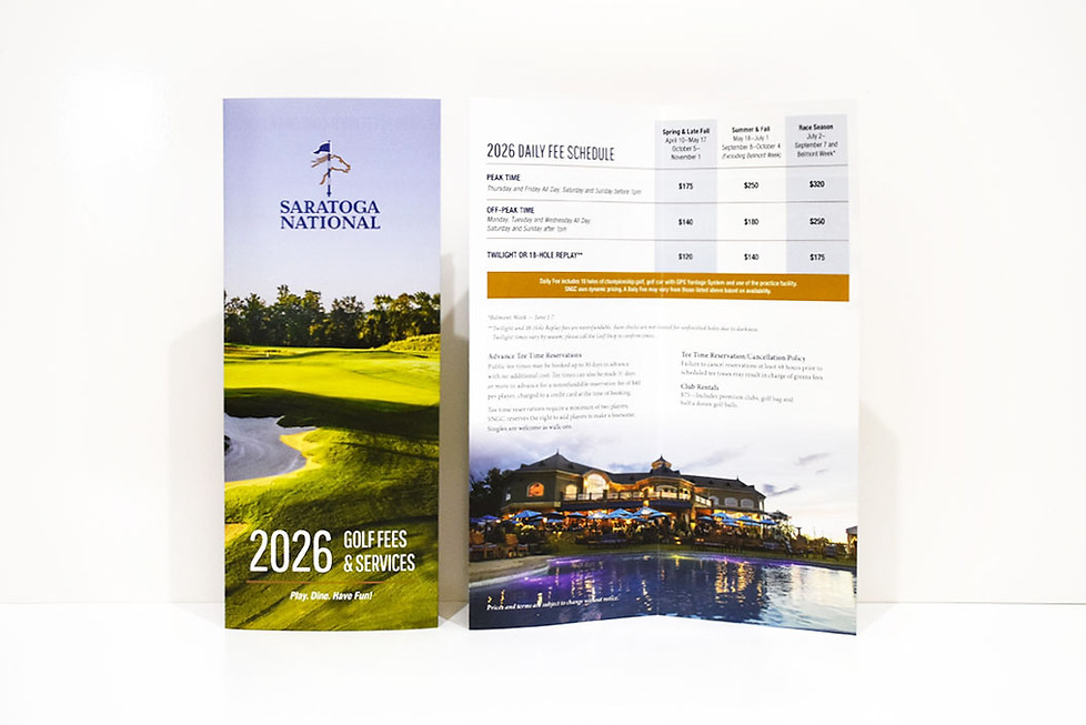 Saratoga National Golf Course 2026 Golf Fees & Services Brochure