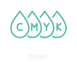 Print Text + Icon (CMYK Ink Droplets)