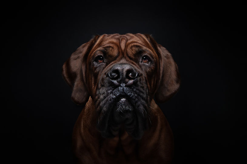 Hundefotografie,Hundefotoshooting,Hundefoto,Porträt,Studio,schwarzer Hintergrund,Bordeauxd
