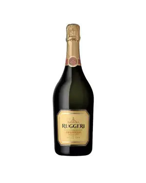 Бутылка Ruggeri Prosecco, элегантно оформленная, с игристым вином, отражающая свежесть и праздничное настроение.