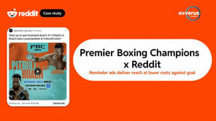 Reddit case study image on Premiere Boxing Champions. Includes poster of upcoming boxing event with fighters, date, and promotional text. Bright orange background.