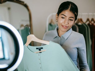 woman trying on AI product recommendations