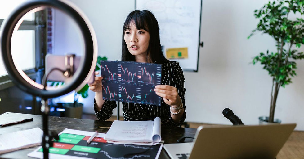 woman holding up graph to camera