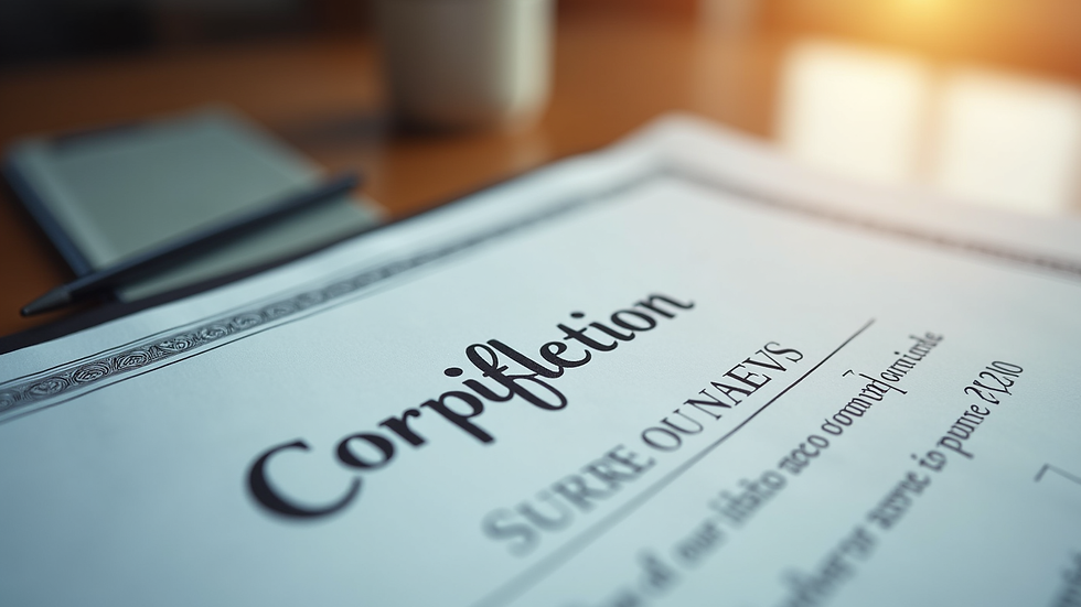 Close-up view of a certificate of completion for an AEVO course