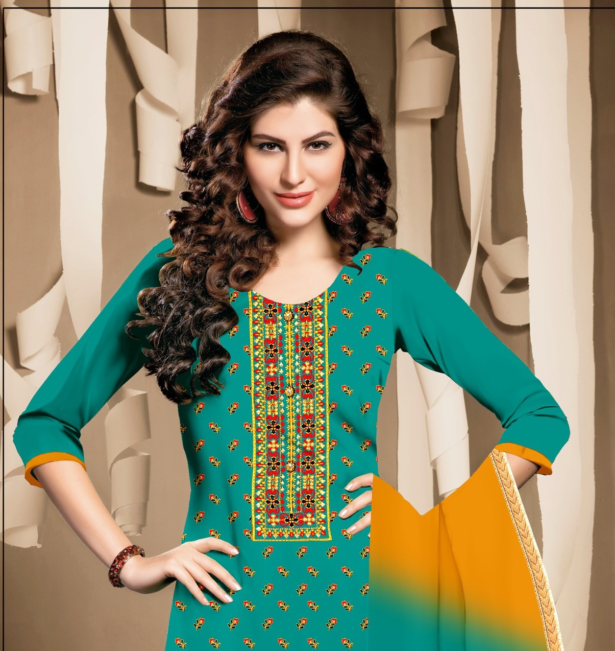 All Over Daman Work Unstich Suit Piece