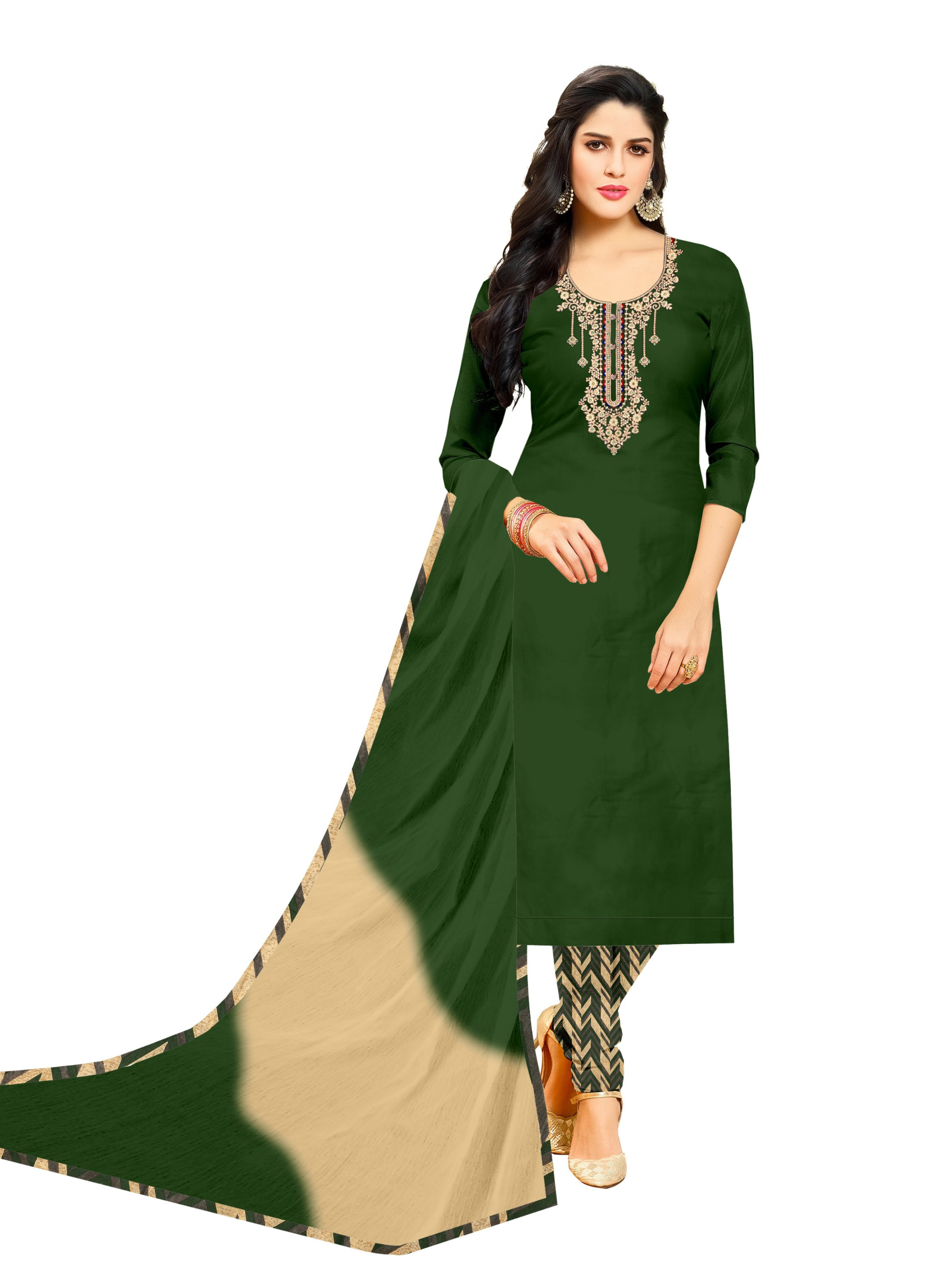 Cotton Print Embroidered Neck Suit Piece