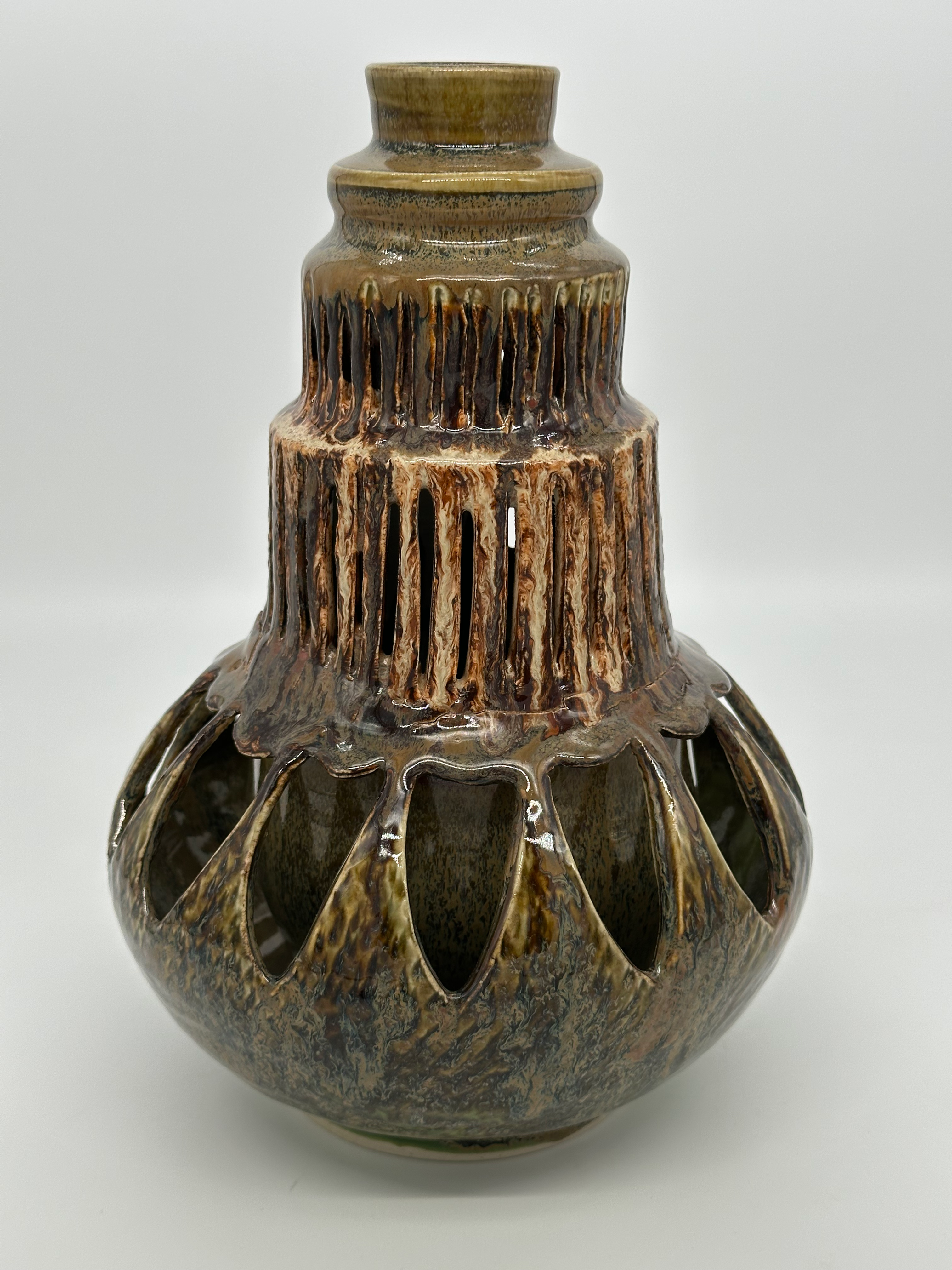 duble wall carved outside flower vase