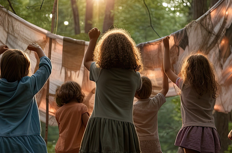 group-children-playing-with-hammock-forest-sunset-cute-children-playing-woods-blindmansbuf