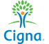 CIGN A insurance logo, blue writing against white background below drawing of a person with extended arms under a tree