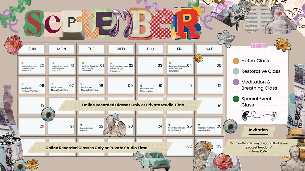 September Yoga Class Calendar 2026