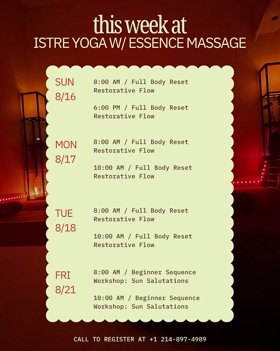 Weekly Yoga Calendar for 8/16 - 8/21