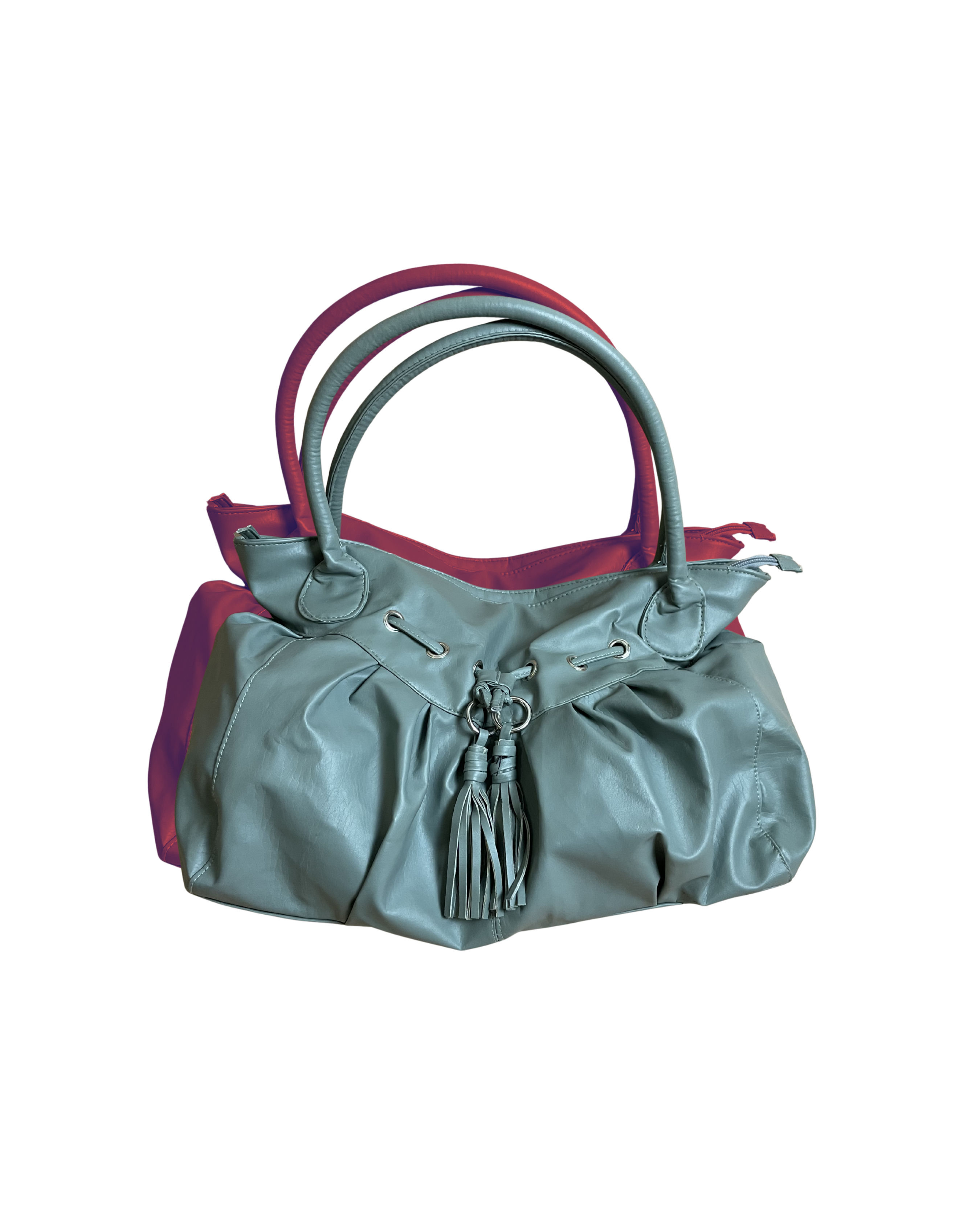 PALE BLUE/GREY TASSEL DETAIL SHOULDER BAG 133.