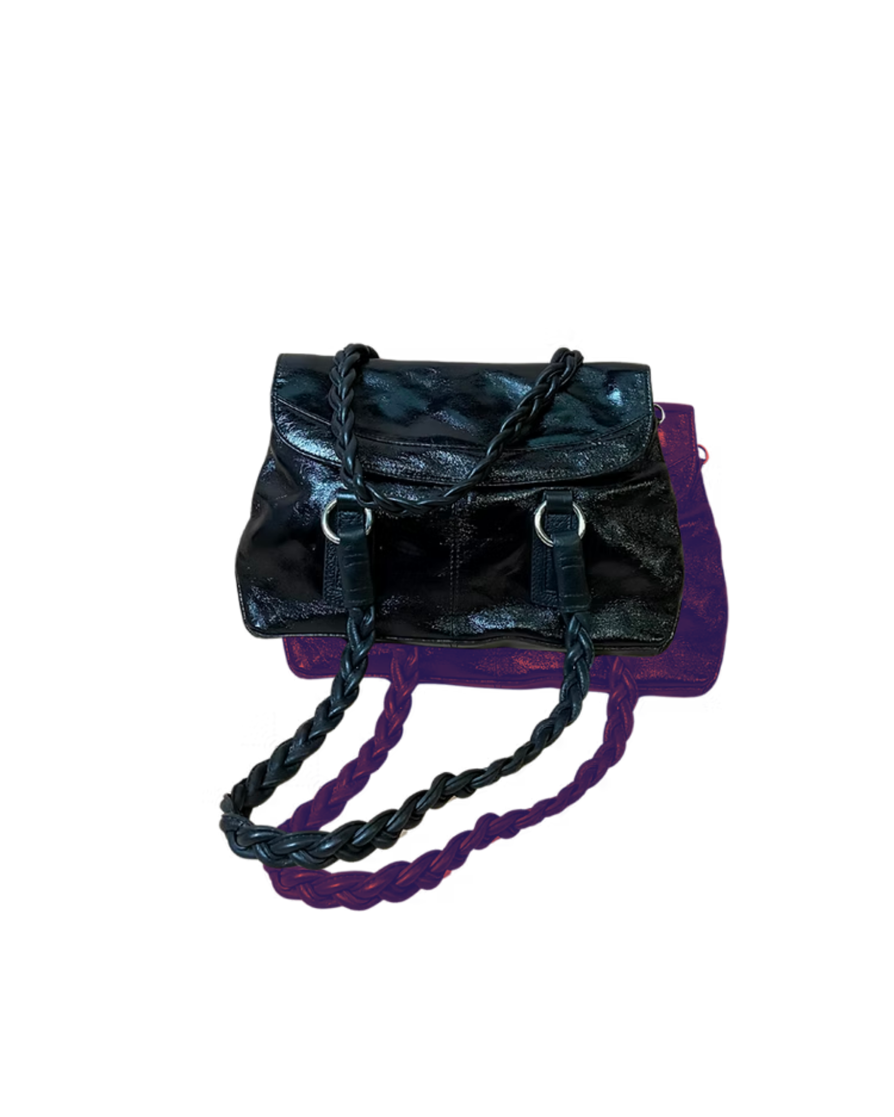 BLACK PATENT LEATHER Y2K PLAITED SHOULDER BAG 104.